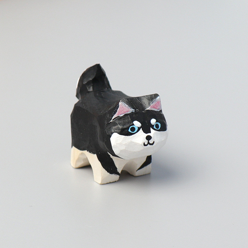 Kézzel készített fafaragás Tűzifa kutyadíszek Husky aranyos asztali narancssárga macska díszek születésnapi ünnepek kreatív ajándékai