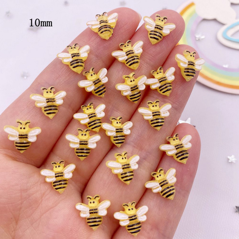 50 gab. 10 mm sveķu ar rokām apgleznotas mini medus bites plakanas karikatūras Rhinestone figūriņas.