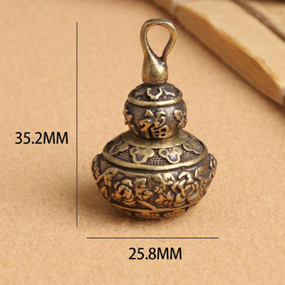 1 db Feng Shui sárgaréz kínai betűk Blessing Lotus Gourd Charms kulcstartó medálok Pill Box Otthoni tárolódoboz Szerencsés vagyon Ajándék