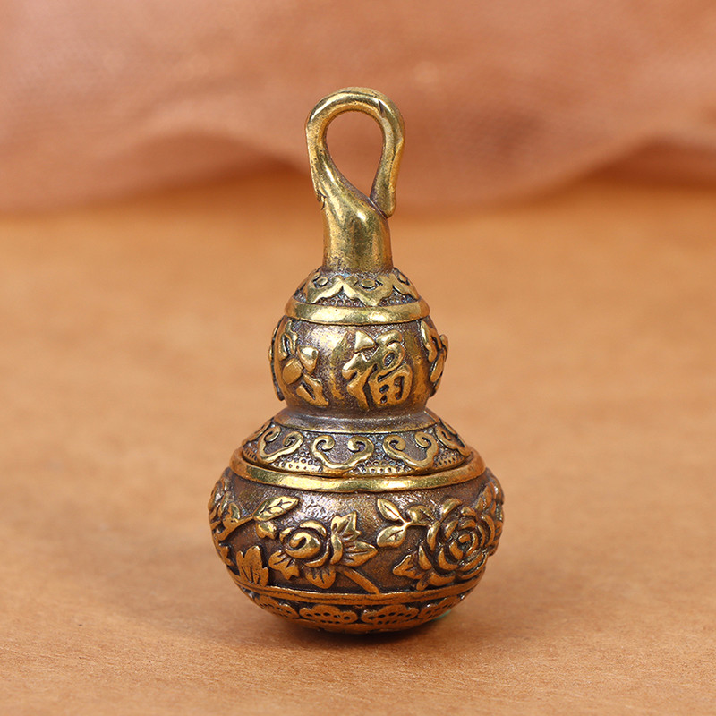 1 db Feng Shui sárgaréz kínai betűk Blessing Lotus Gourd Charms kulcstartó medálok Pill Box Otthoni tárolódoboz Szerencsés vagyon Ajándék