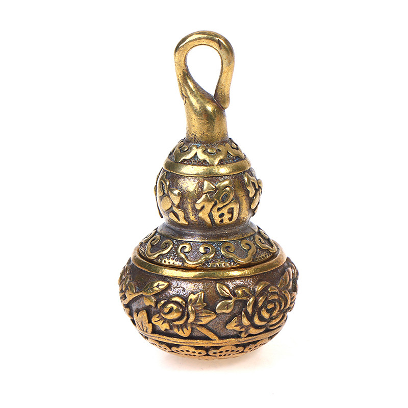 1 db Feng Shui sárgaréz kínai betűk Blessing Lotus Gourd Charms kulcstartó medálok Pill Box Otthoni tárolódoboz Szerencsés vagyon Ajándék