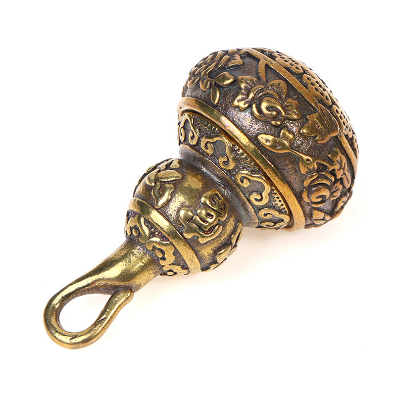 1 db Feng Shui sárgaréz kínai betűk Blessing Lotus Gourd Charms kulcstartó medálok Pill Box Otthoni tárolódoboz Szerencsés vagyon Ajándék