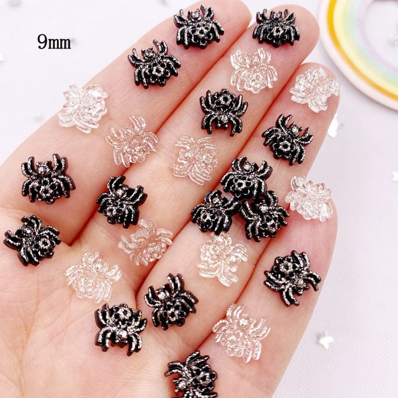 50 db 9 mm-es gyanta csillámos pók lapos hátú virág strasszkő drágakő Scrapbook figurák dísz applikáció kézműves DIY körömdíszítés OL751