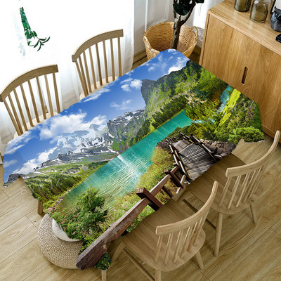 3D galdauts ainavas raksta lina traipiem izturīgs taisnstūrveida galdauts Ziemassvētku Jaungada dāvanu galdauts kāzām