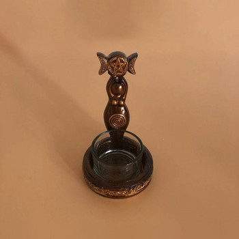Спирална тройна лунна богиня Поставка за свещ за чаена свещ Скулптура от смола Бронзово покритие Скулптура от смола Начало Декор Статуетка Колекционерски предмети