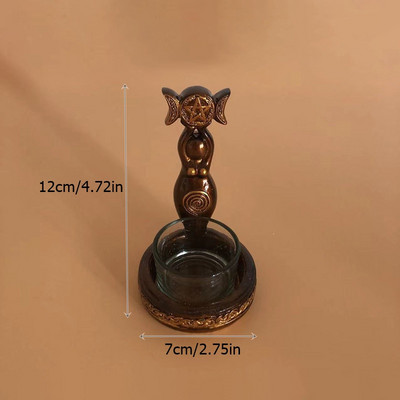 Spirālveida trīskāršā mēness dieviete tējas sveču turētājs sveķu skulptūra bronzas apdare, sveķu skulptūra Mājas dekors figūriņas kolekcionējamās