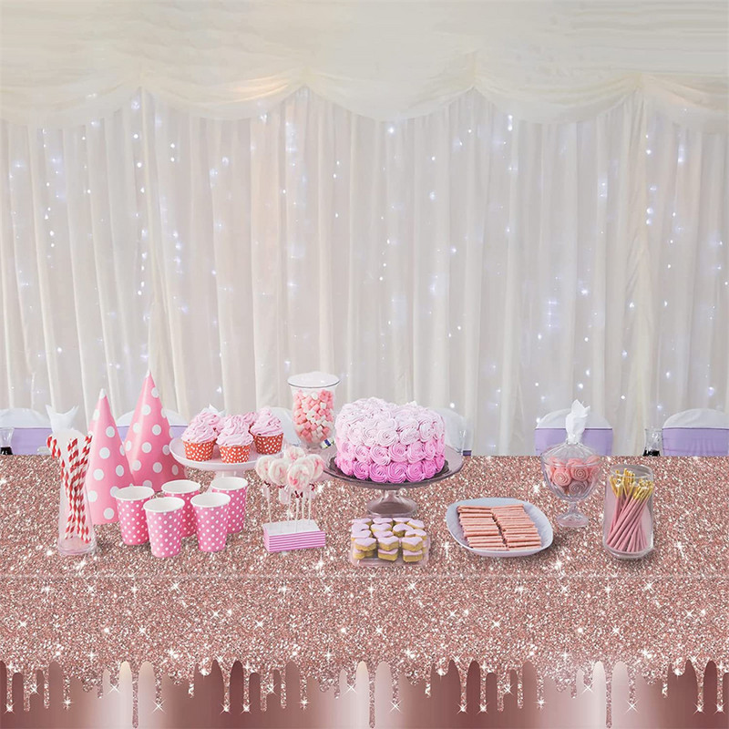 Vienkartinė vakarėlio staltiesė su rožiniu auksu blizganti gimtadienio stačiakampė staltiesė Vestuvių staltiesė stačiakampė 137*274cm