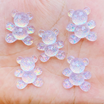 10 gab Cute Mini mirdzoša sirds / lācis plakana muguras sveķu kabošoni Scrapbooking DIY rotaslietas amatniecības dekorēšanas piederumi L43