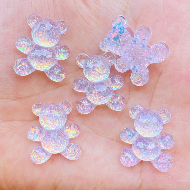 10 gab Cute Mini mirdzoša sirds / lācis plakana muguras sveķu kabošoni Scrapbooking DIY rotaslietas amatniecības dekorēšanas piederumi L43