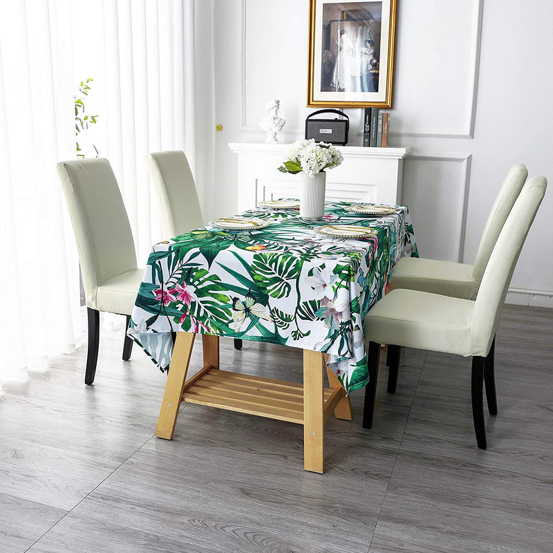 Pravokutni vodootporni stolnjak s tropskim zelenim lišćem Vjenčana dekoracija Ljetni cvjetni pokrivač za stol za večeru na pikniku