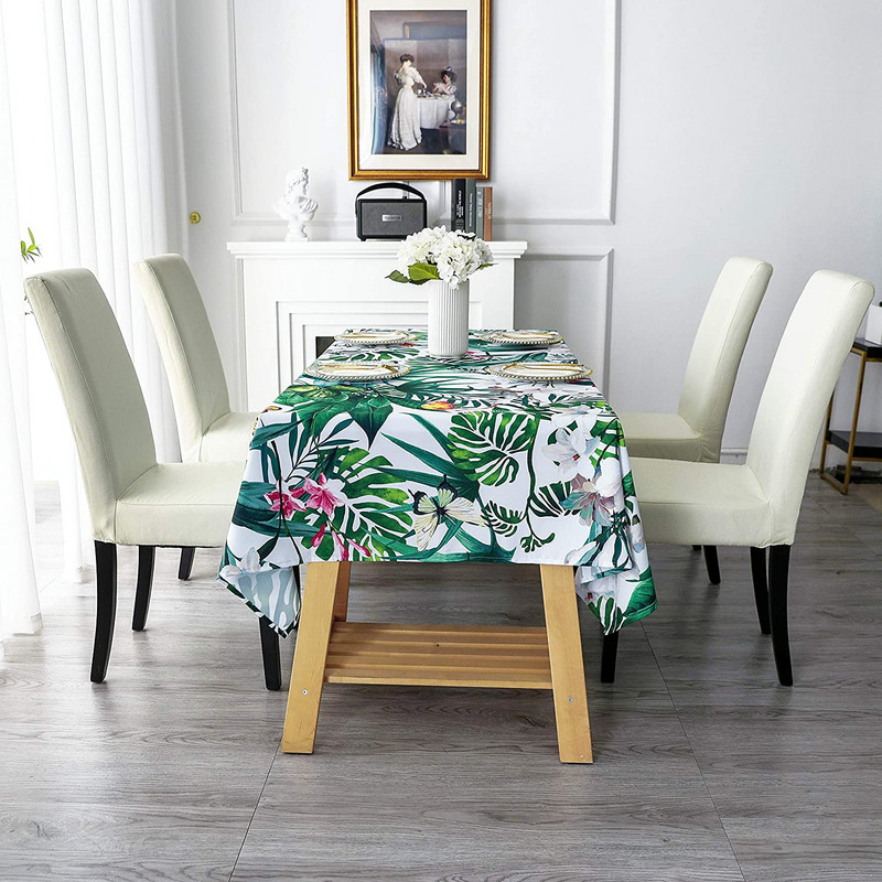 Pravokutni vodootporni stolnjak s tropskim zelenim lišćem Vjenčana dekoracija Ljetni cvjetni pokrivač za stol za večeru na pikniku