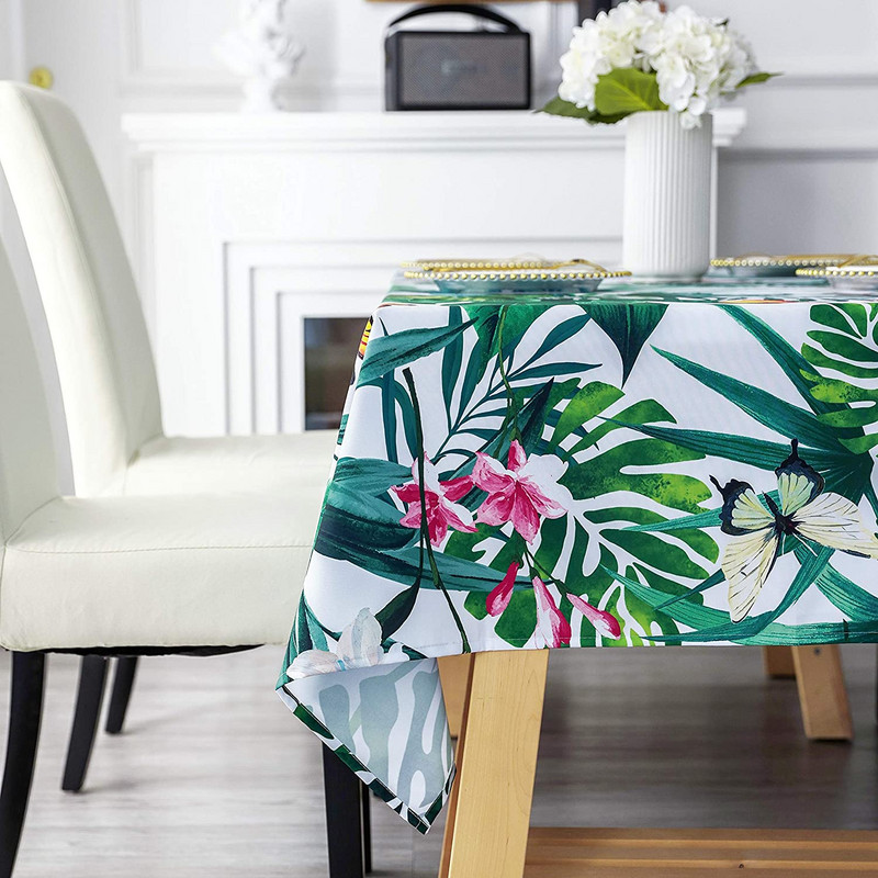 Pravokutni vodootporni stolnjak s tropskim zelenim lišćem Vjenčana dekoracija Ljetni cvjetni pokrivač za stol za večeru na pikniku