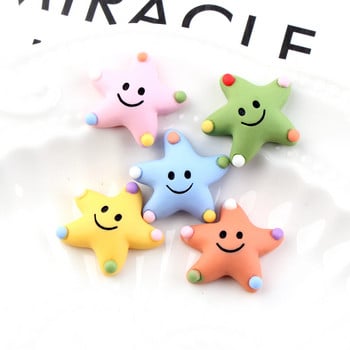 10Pcs Kawaii Resin Smile Morska Starfish Five Star Miniature Cabochon Art Supplies DIY Earring Craft Decoration Homemade Gift Phone Deco