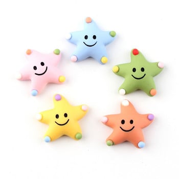 10Pcs Kawaii Resin Smile Morska Starfish Five Star Miniature Cabochon Art Supplies DIY Earring Craft Decoration Homemade Gift Phone Deco