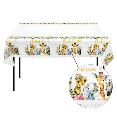 Džungļu safari tēmas Dzīvnieki Galdauts Galda pārklājs Bērniem Savvaļas Vienas dzimšanas dienas svinības Galda audums Meža ballīšu piederumi