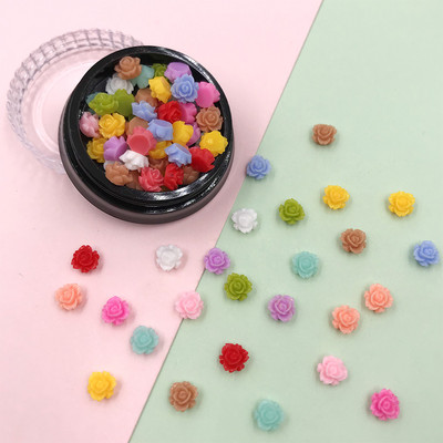 100 gab jaukts 6 mm mini 3D rožu zieds ar plakanu sveķu kabošona nagu mākslas manikīra dekorēšanu.