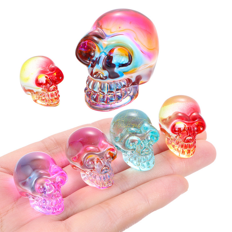 1Gb Mini grebti kristāla galvaskausa statujas kvarca skulptūras galvaskauss ar rokām grebts skelets figūriņas galvas kaulu dziedinošs akmens ornaments