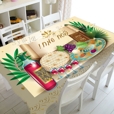 Ebreju Vasarsvētku galdauta ballītes dekors Taisnstūrveida gvajaves datuma palmu drukas kolekcija svētku traipus izturīgs galdauts