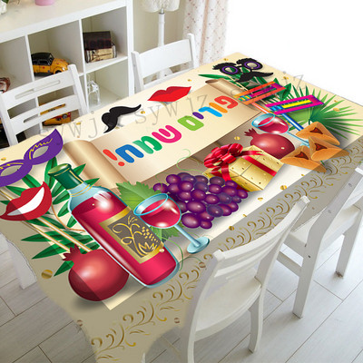 Ebreju Vasarsvētku galdauta ballītes dekors Taisnstūrveida gvajaves datuma palmu drukas kolekcija svētku traipus izturīgs galdauts