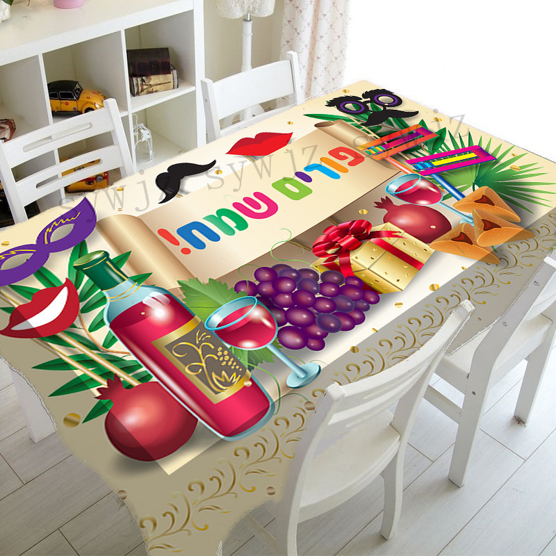 Ebreju Vasarsvētku galdauta ballītes dekors Taisnstūrveida gvajaves datuma palmu drukas kolekcija svētku traipus izturīgs galdauts