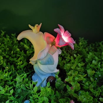 Gnome Figurine LED Light Flower που κρατά στολίδι απρόσωπο ξωτικό Φιγούρα νάνου Micro Landscape Μινιατούρα αξεσουάρ κήπου jardin