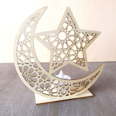 Led Light Ramadan Fa Eid Mubarak dekoráció Otthon Hold iszlám mecset Muszlim fa plakett Fesztivál Party kellékek Ajándékok