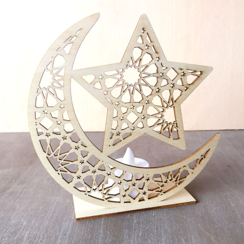Led Light Ramadan Fa Eid Mubarak dekoráció Otthon Hold iszlám mecset Muszlim fa plakett Fesztivál Party kellékek Ajándékok