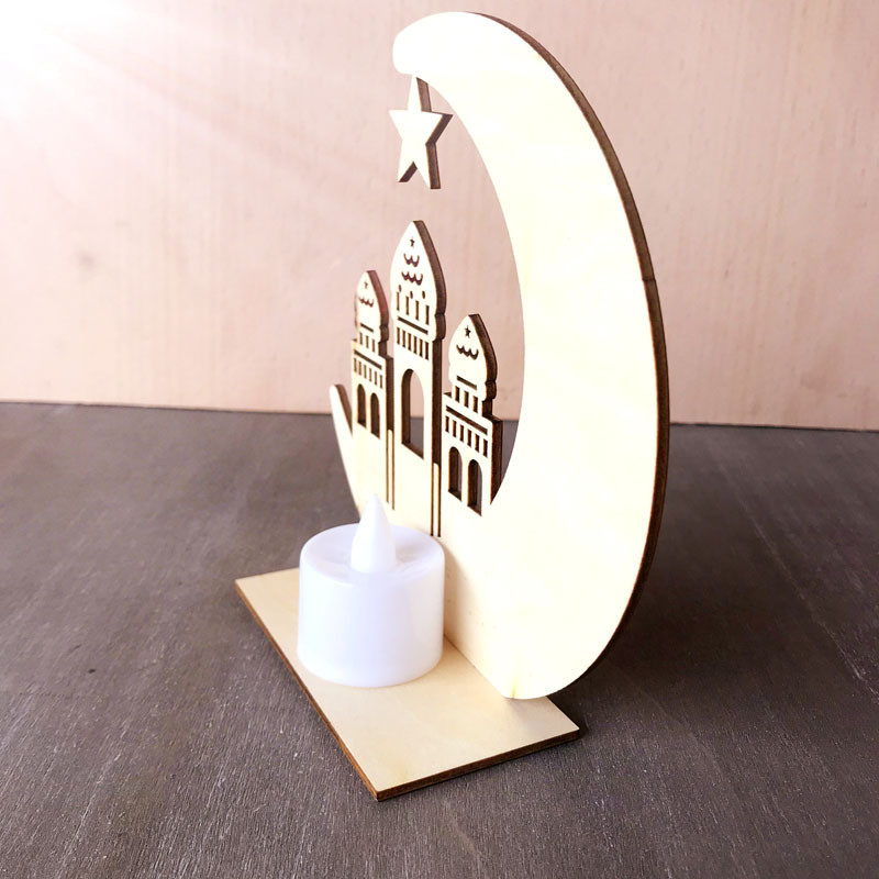 Led Light Ramadan Fa Eid Mubarak dekoráció Otthon Hold iszlám mecset Muszlim fa plakett Fesztivál Party kellékek Ajándékok