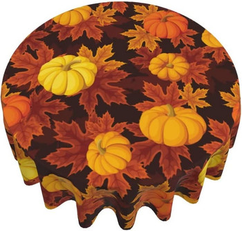 Есенна тиквена покривка 60-инчова кръгла есенна покривка за Деня на благодарността Прахоустойчива рустикална покривка, устойчива на бръчки