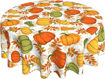 Rudens ķirbju galdauts 60 collu apaļš rudens Pateicības dienas galdauts, putekļu necaurlaidīgs, grumbu izturīgs zemniecisks galdauts