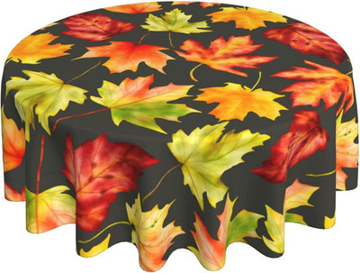 Rudens ķirbju galdauts 60 collu apaļš rudens Pateicības dienas galdauts, putekļu necaurlaidīgs, grumbu izturīgs zemniecisks galdauts