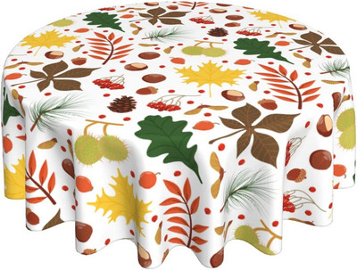 Rudens ķirbju galdauts 60 collu apaļš rudens Pateicības dienas galdauts, putekļu necaurlaidīgs, grumbu izturīgs zemniecisks galdauts