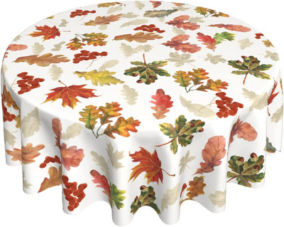 Rudens ķirbju galdauts 60 collu apaļš rudens Pateicības dienas galdauts, putekļu necaurlaidīgs, grumbu izturīgs zemniecisks galdauts