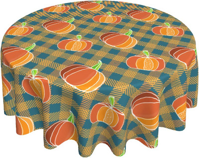 Rudens ķirbju galdauts 60 collu apaļš rudens Pateicības dienas galdauts, putekļu necaurlaidīgs, grumbu izturīgs zemniecisks galdauts