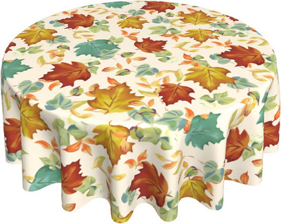 Rudens ķirbju galdauts 60 collu apaļš rudens Pateicības dienas galdauts, putekļu necaurlaidīgs, grumbu izturīgs zemniecisks galdauts