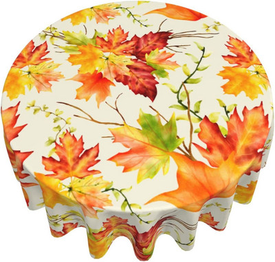 Rudens ķirbju galdauts 60 collu apaļš rudens Pateicības dienas galdauts, putekļu necaurlaidīgs, grumbu izturīgs zemniecisks galdauts