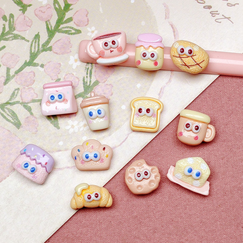 20 vnt. Naujas mini mielas animacinių filmų pienas, kava, duona ir pyragaičių serija dervos iškarpų knygelė pasidaryk pats papuošalai plaukų segtukai papuošti aksesuarus.