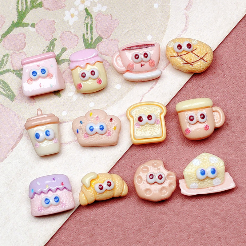 20 vnt. Naujas mini mielas animacinių filmų pienas, kava, duona ir pyragaičių serija dervos iškarpų knygelė pasidaryk pats papuošalai plaukų segtukai papuošti aksesuarus.