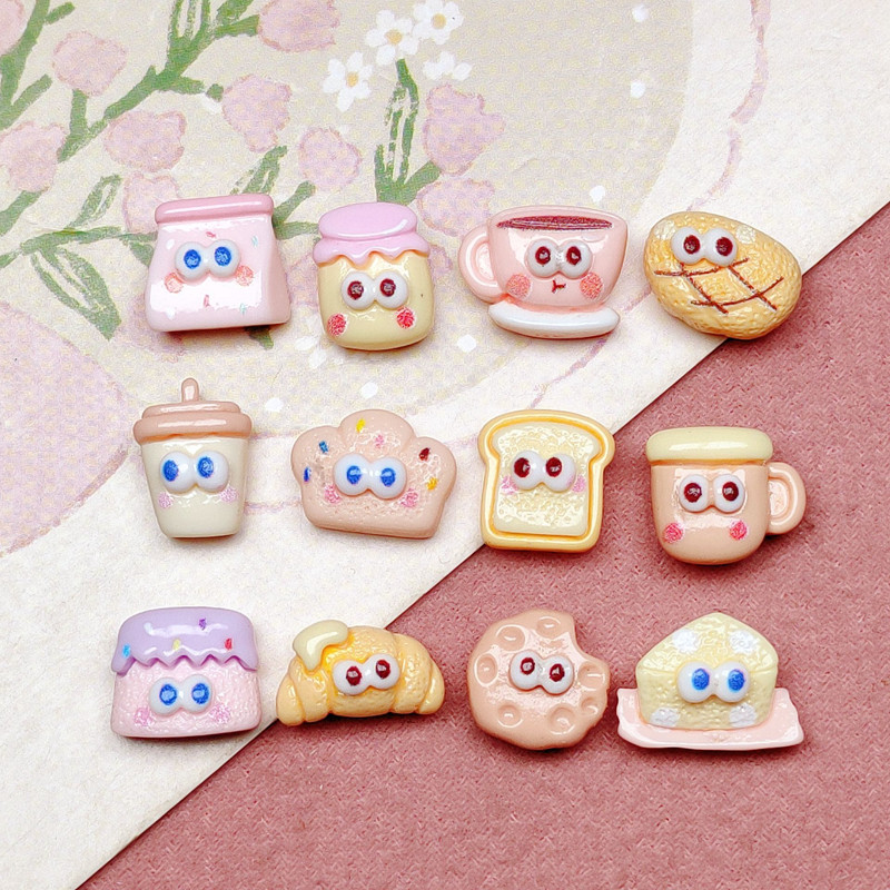 20 vnt. Naujas mini mielas animacinių filmų pienas, kava, duona ir pyragaičių serija dervos iškarpų knygelė pasidaryk pats papuošalai plaukų segtukai papuošti aksesuarus.