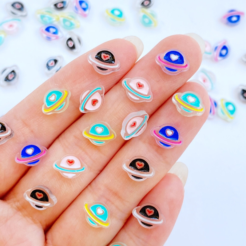 50 gab. Jauns, gudrs 7*9 mm sveķu mini karikatūra planēta plakans muguras kabošons nagu uzlabošanai Kawaii DIY rotājumi aksesuāri