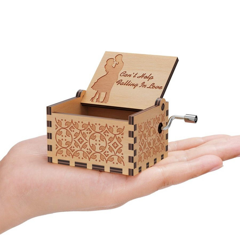 Gravură în lemn Cutie muzicală de epocă Cutie muzicală cu manivelă Soția iubita nu poate ajuta să se îndrăgostească Cadouri de aniversare