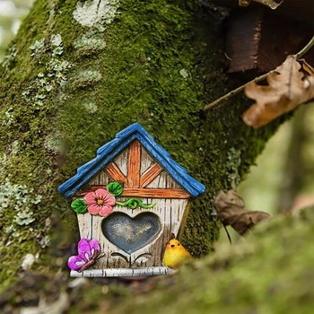 Дървени приказни врати и прозорци Комплект фигурки на гномове Врата Къща на елфи Пейзаж Дървена къща за кукли Интериор Дърво Декорация на градина