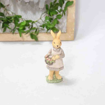 Ρητίνη Πασχαλινά στολίδια λαγουδάκι Χαριτωμένο άγαλμα ζώου κουνελιού με καλάθι καρότου τουλίπα Καλό δώρο για το Πάσχα Διακόσμηση τραπεζιού σπιτιού