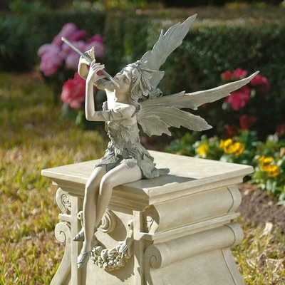 Флейта Фея Цвете Фея Статуя Градинска декорация Крило на ангел Декорация на занаяти от смола