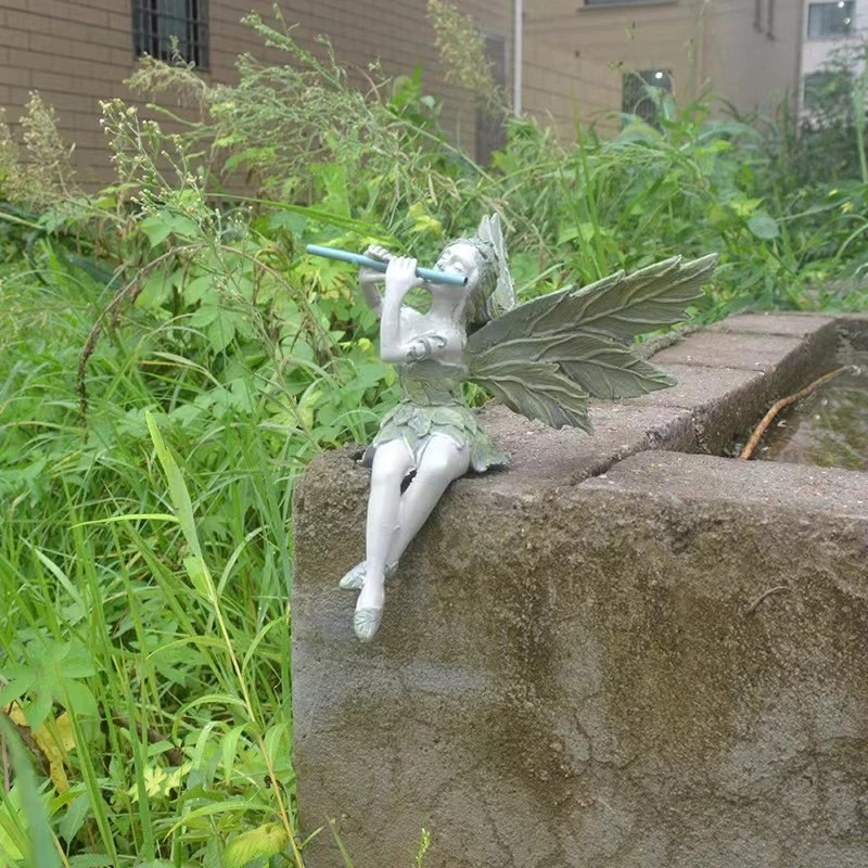 Flautas pasakas zieds fejas statujas dārza rotājums eņģeļa spārna sveķu amatniecības dekors