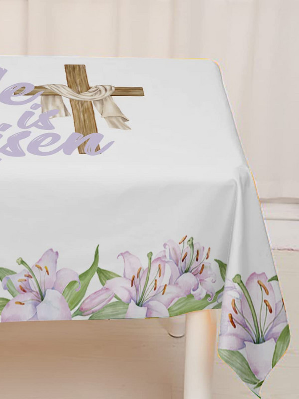 Tavaszi húsvéti vízálló terítő partidísz He Is Risen Keresztény Kereszt virágos terítő konyhai étkező dekorációhoz