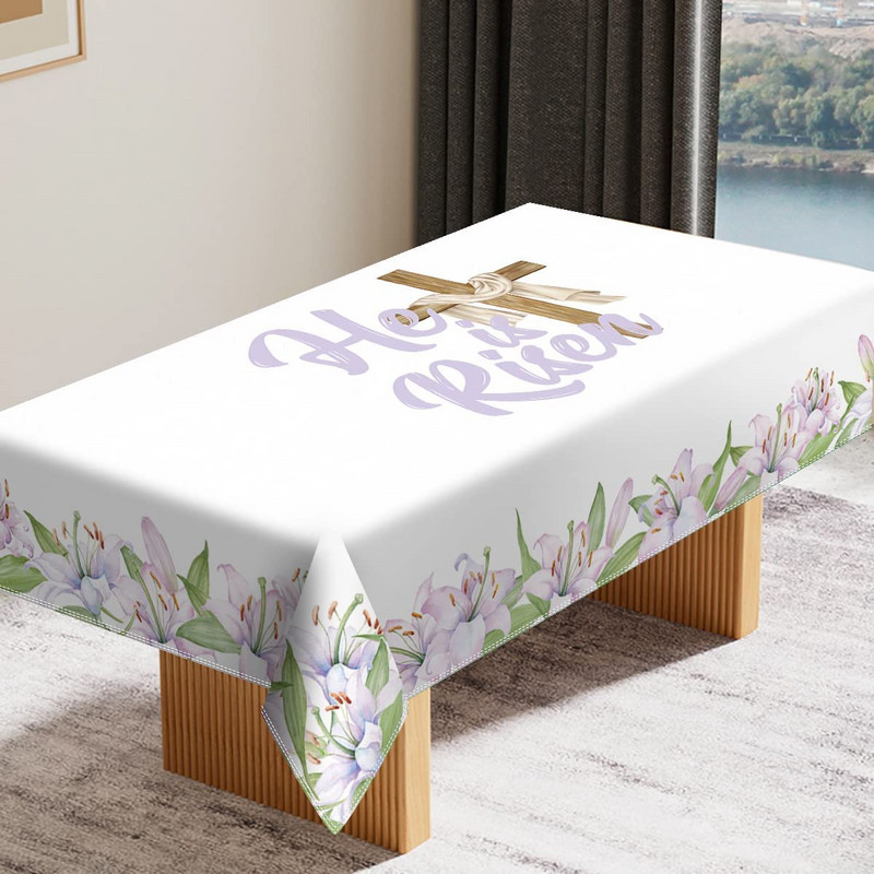 Tavaszi húsvéti vízálló terítő partidísz He Is Risen Keresztény Kereszt virágos terítő konyhai étkező dekorációhoz