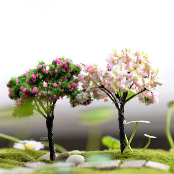 2PC Пластмасови мини симулационни дървета Сакура Миниатюри Kawaii Микро пейзажна обстановка за градинско бюро Декорация на дома