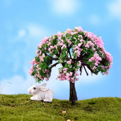 2PC plastmasas mini simulācijas koki Sakuras miniatūras Kawaii mikro ainavas iestatījums dārza galdam mājas dekorēšanai