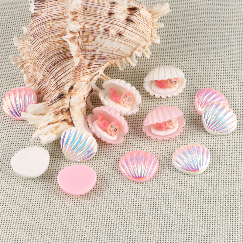 12db Új aranyos sellő kagyló vegyes gyanta figura kézműves lapos hátú kabochon díszek Kawaii barkácsalbumok lakberendezési kiegészítők